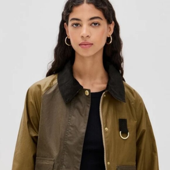 BARBOUR ALMA WAX JACKET in Sand/ Archive Olive MSRP$580 British Elegance - Picture 5 of 16